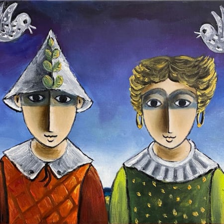 Couple and two birds by Yosl Bergner [1990]