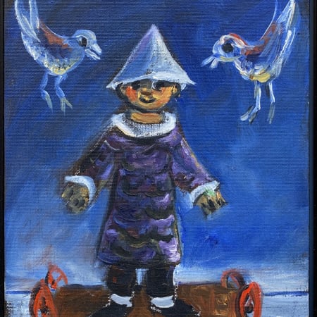 Clown and Two Birds by Yosl Bergner [1990]