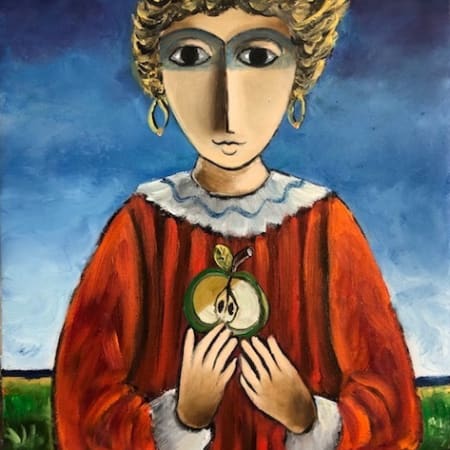 Girl and Apple by Yosl Bergner [1990]