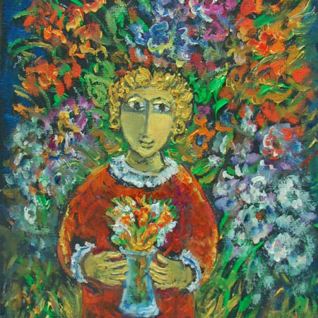 Girl and Flowers by Yosl Bergner [2000]