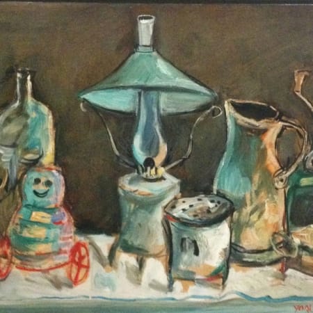 Still life and doll by Yosl Bergner [1980]