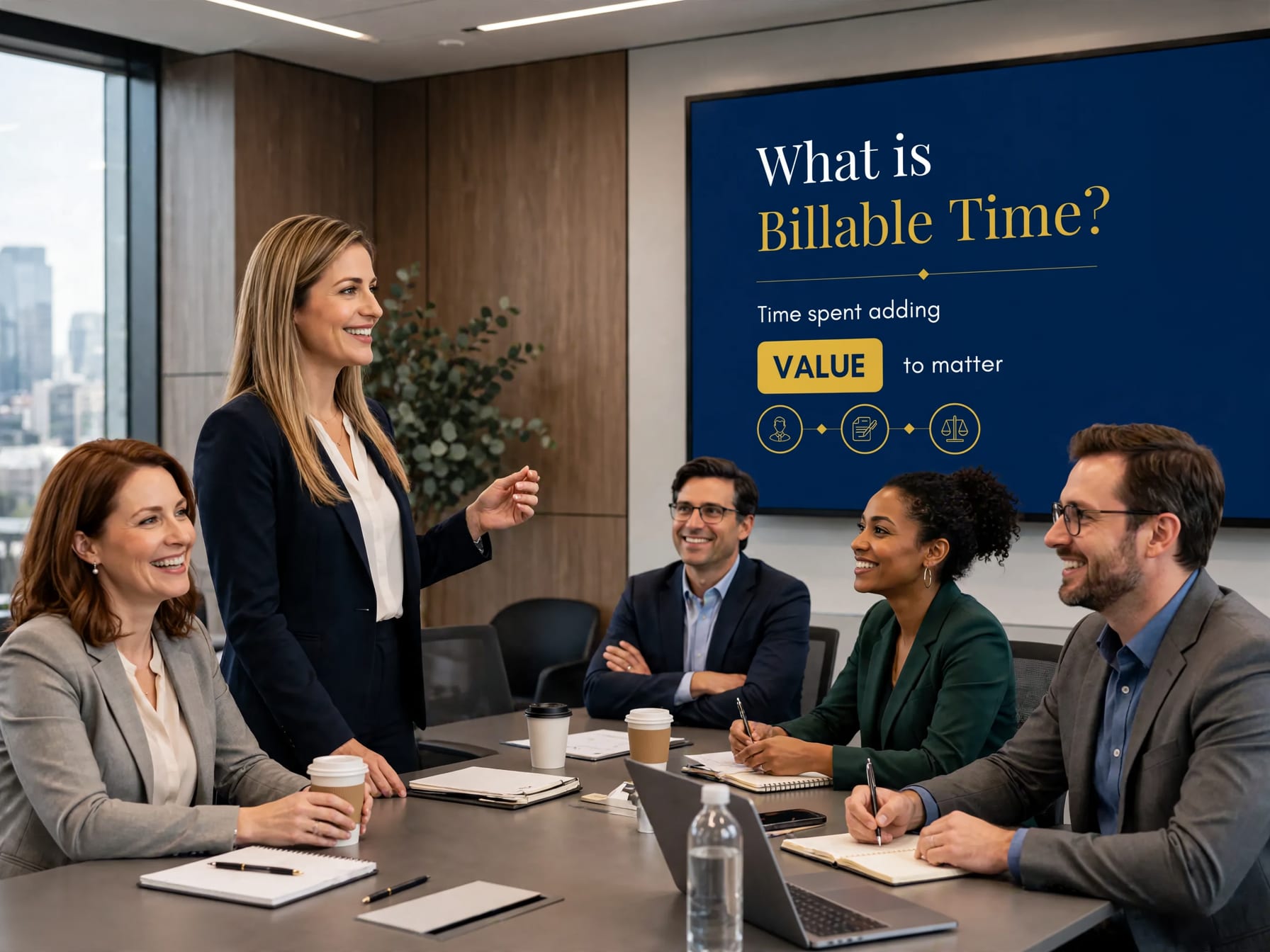 Molly Kremer leading a group session on what counts as billable time