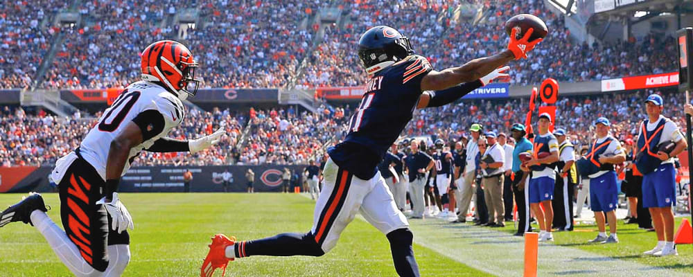 Chicago Bears wide receiver Darnell Mooney (11) runs a route during an NFL  preseason football game