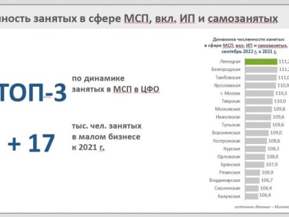 Липецкая область заняла первое место в ЦФО по динамике занятых в среднем и малом бизнесе