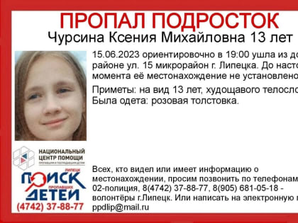 Школьница не вернулась домой после вечерней прогулки в Липецке