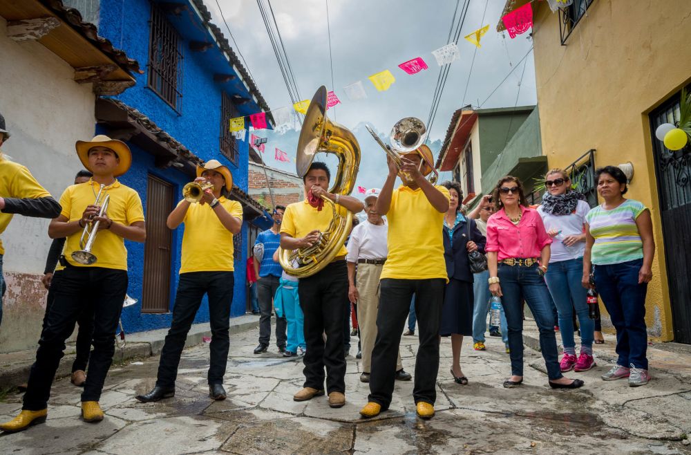 Banda in San Cristóbal de las Casas, Chiapas, Mexico, playing during a procession for Our Lady of Mercy.