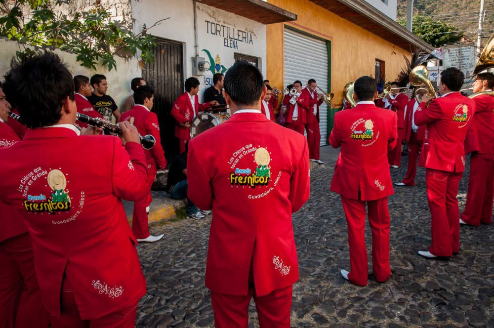 Banda Fresnitos play some songs before the procession in Ajijic for Our Lady of the Rosary.