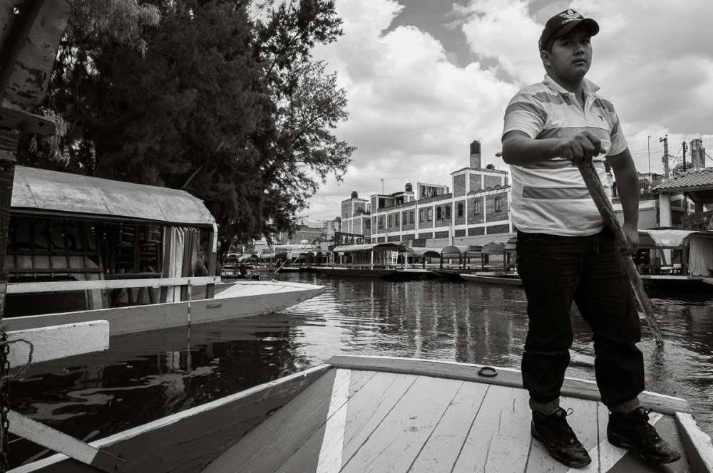 A trajinera operator at Xochimilco.