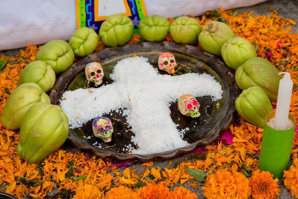 Chayotes at an altar on the Day of the Dead in Chapala, Jalisco, Mexico.
