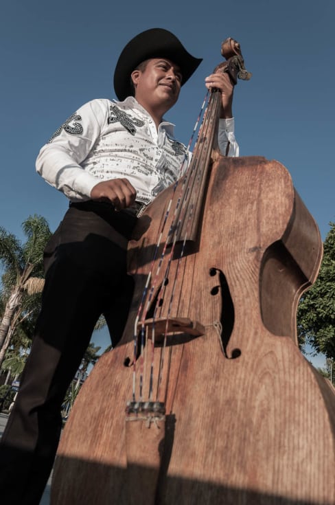 Bass player performing "Las Mañanitas" in Chapala, Jalisco.