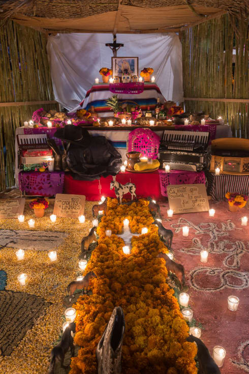 An altar for Lupe Tijerina of Los Cadetes de los Linares, a famous Mexican band formed in 1960.