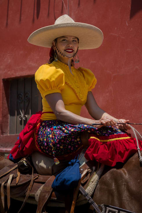 Escaramuza Charra during the September 11 Day of the Cowboy in Ajijic, Jalisco, Mexico