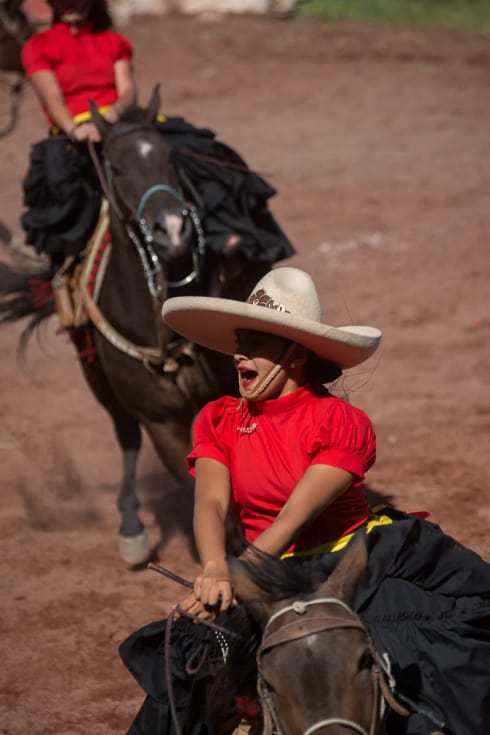 Escaramuza cowgirls during a performance.