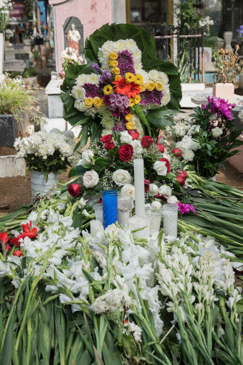 A tomb with fresh flowers, Oaxaca City, Oaxaca.