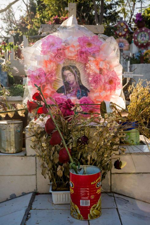 Tomb with Virgin of Guadalupe corona in Mezcala, Jalisco.