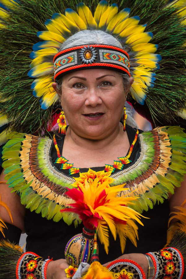 Virgin of Zapopan Aztec dancer during the fiesta in Chapala, Jalisco, Mexico.