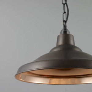 School Light Taklampa Weathered Copper, Polished Copper Interior
