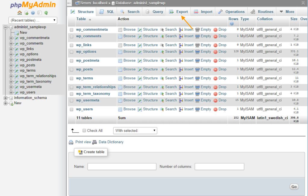 Sao lưu các table trong phpMyAdmin