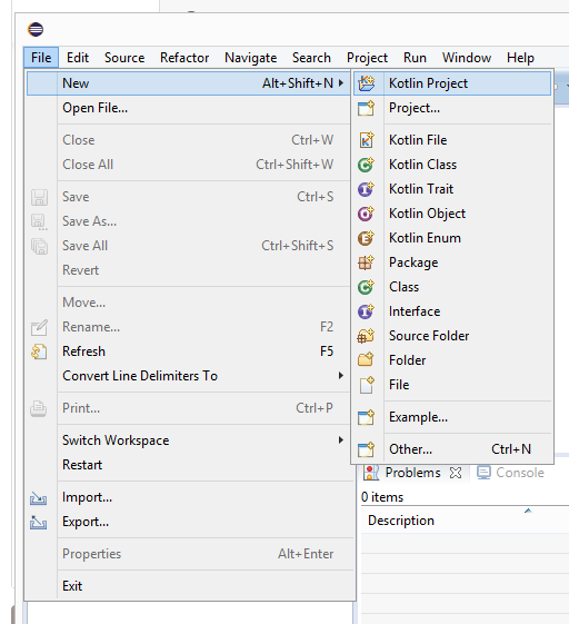 Tạo mới project Kotlin trên Eclipse