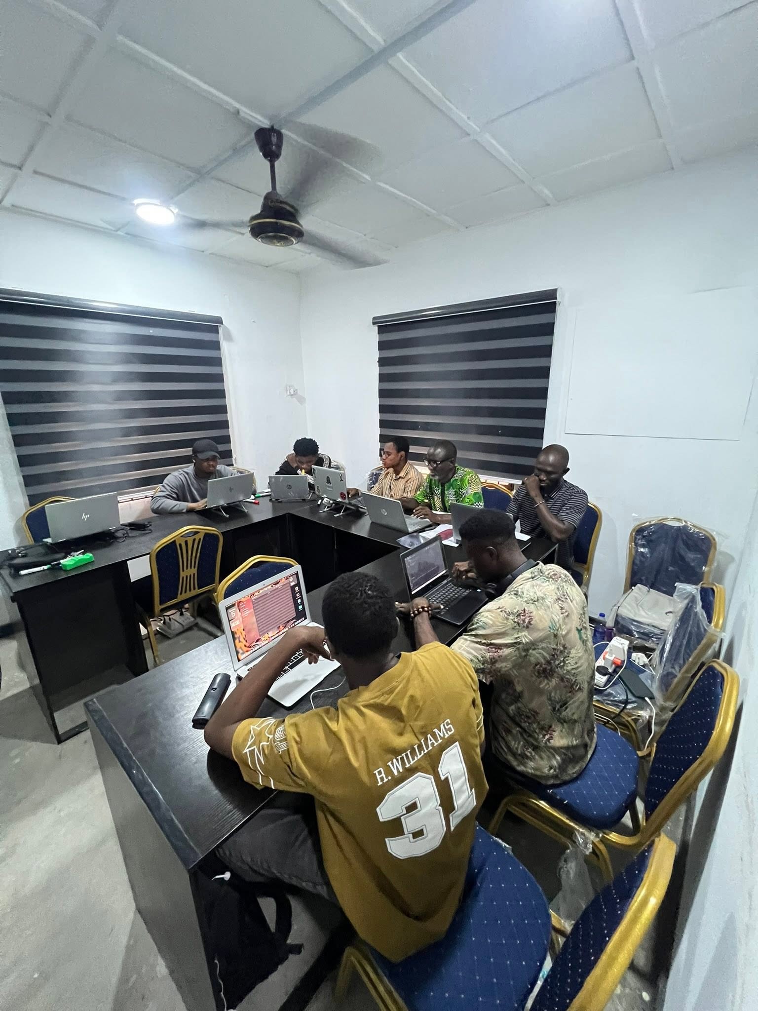 Students learning technology together