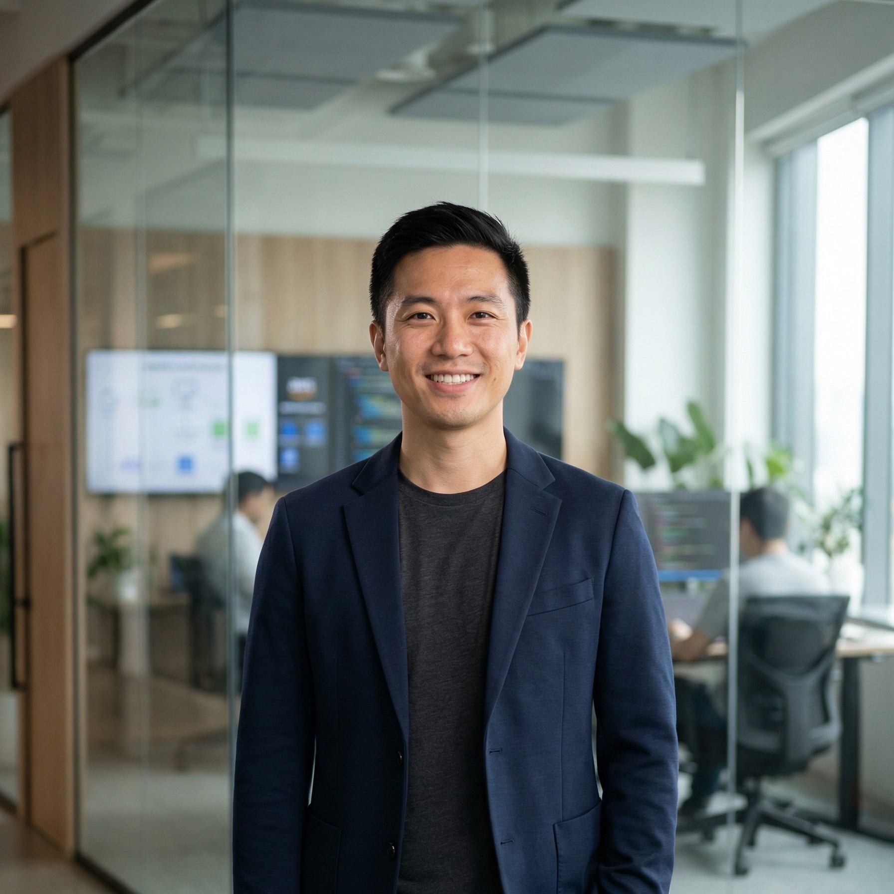 Senior engineer reviewing architecture at a workstation