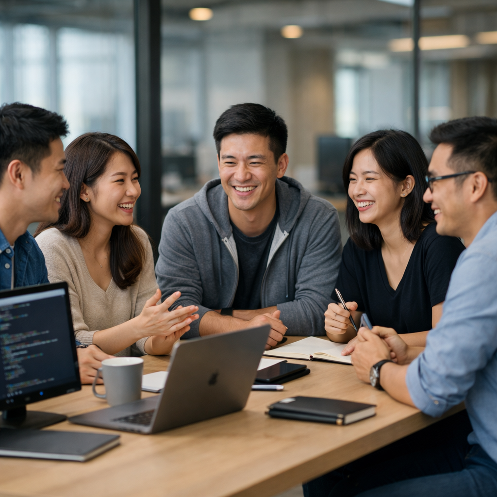 Engineering team collaborating on a technical problem