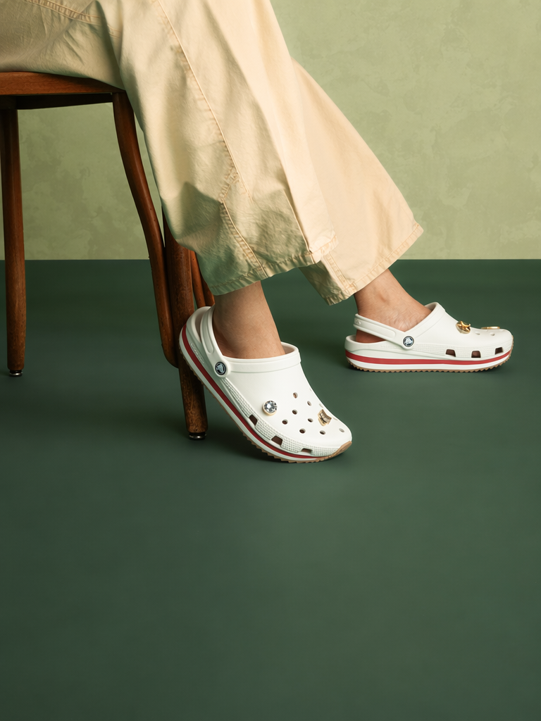Shoes on Feet in a Color-Matched Room