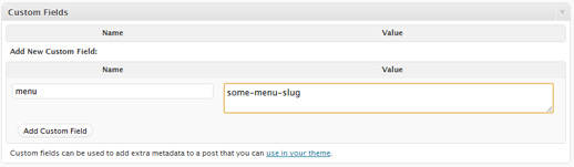 Custom field containting 'menu' meta value.