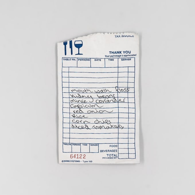 A seemingly normal shopping list that’s actually hand sculpted and fired in a kiln