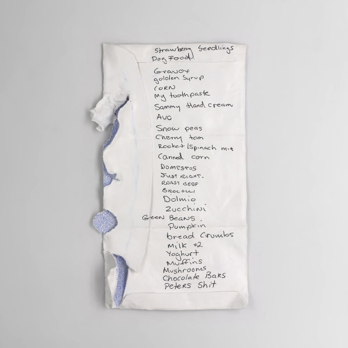 A seemingly normal shopping list that’s actually hand sculpted and fired in a kiln