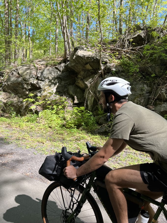 Danny passing Lukas on his bike