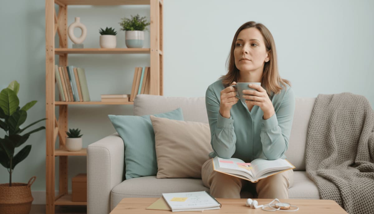 Adulto em ambiente de trabalho com expressão de cansaço mental