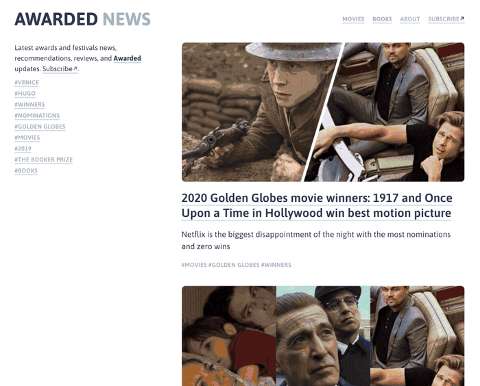 Animated GIF showing Awarded News