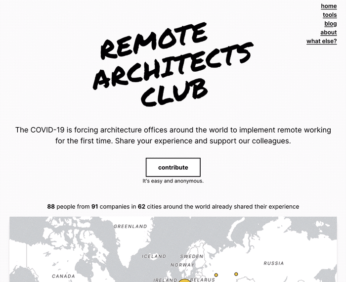 Animated GIF going through the initial survey at Remote Architects Club