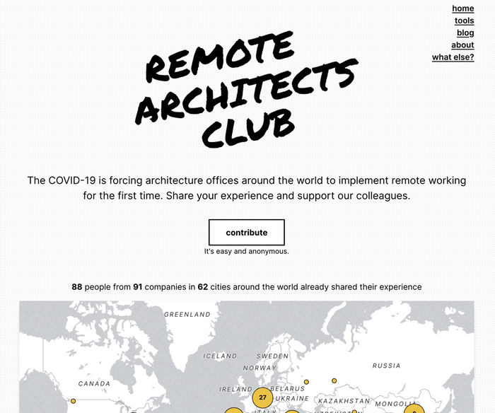 Animated GIF scrolling through Remote Architects Club