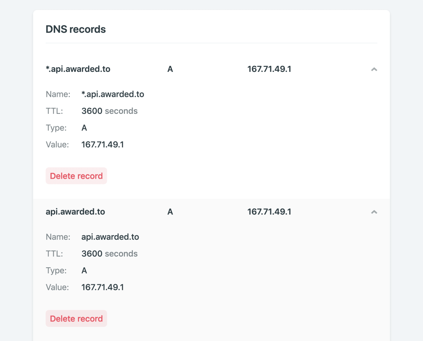 Screenshot of Netlify’s DNS records