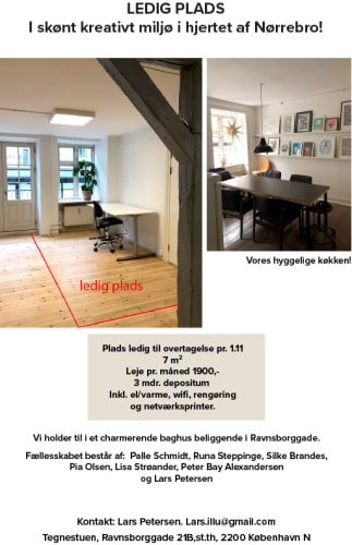 Plads ledig i et dejligt kontorfællesskab i Ravnsborggade