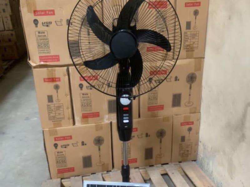 Solar rechargeable fan with panel