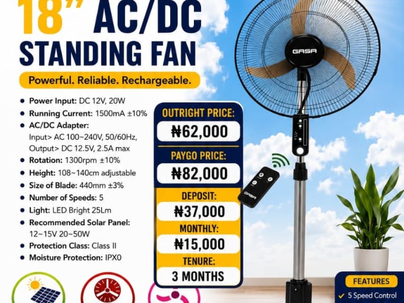 18 inches Qasa standing fan, Ac/Dc
