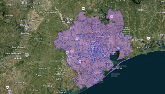 Map preview of Houston Metro Area - Zip Codes