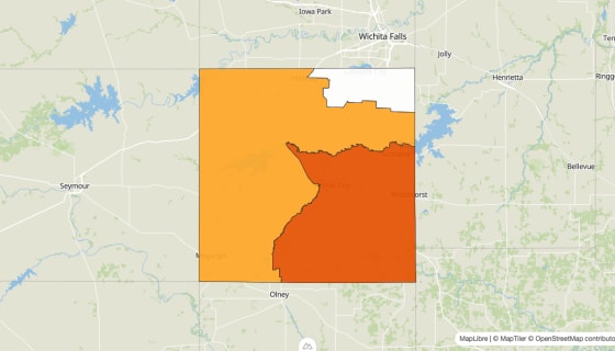 Map preview of Archer County, TX - Population Change 2010-2023 (%)