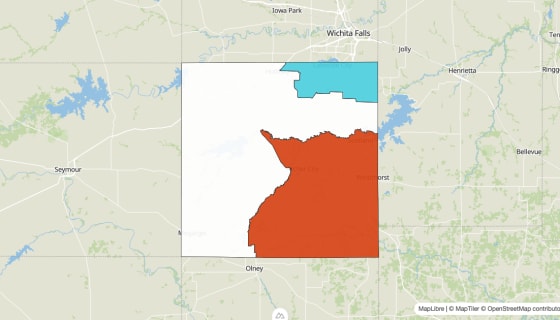 Map preview of Archer County, TX - Population Change 2020-2023 (%)