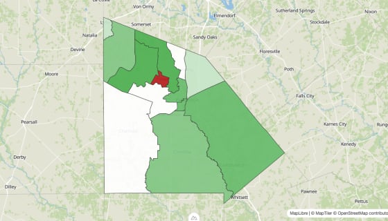 Map preview of Atascosa County, TX - Population Change 2010-2023 (Total)