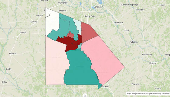 Map preview of Atascosa County, TX - Population Change 2020-2023 (Total)
