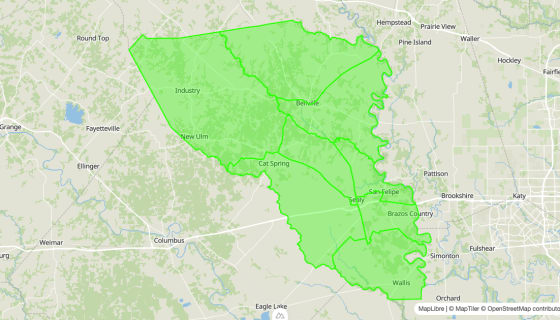 Map preview of Austin 
  County, TX - Census Tracts