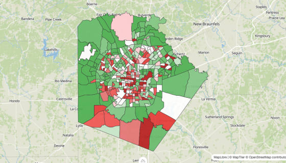 Map preview of Bexar County, TX - Population Change 2010-2023 (Total)