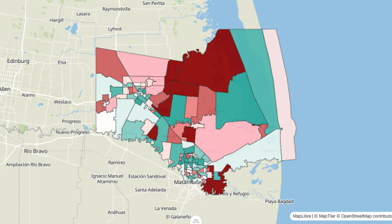 Map preview of Cameron County, TX - Population Change 2020-2023 (Total)