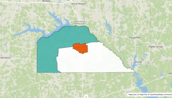 Map preview of Camp County, TX - Population Change 2010-2023 (%)