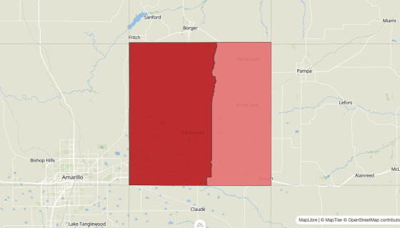 Map preview of Carson County, TX - Population Change 2010-2023 (Total)