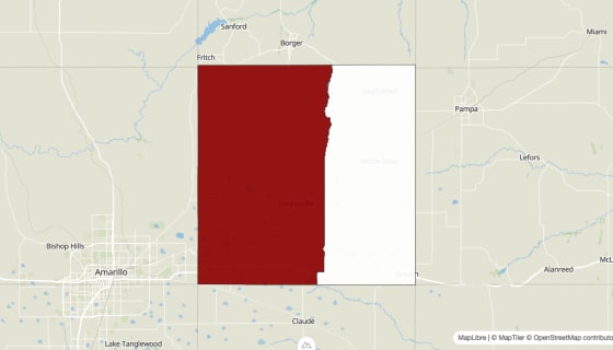Map preview of Carson County, TX - Population Change 2020-2023 (Total)